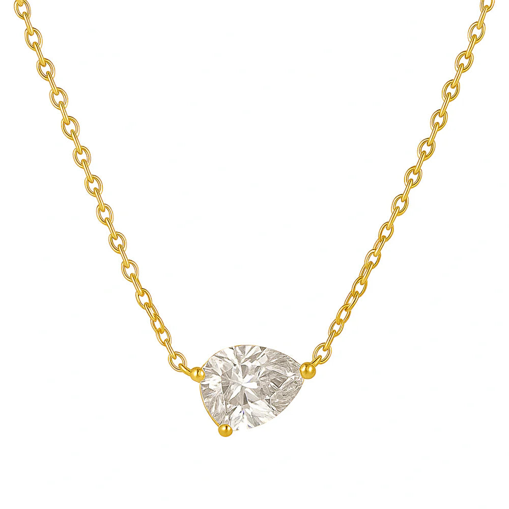 Lola Solitaire Sideways Pear Necklace - Gold