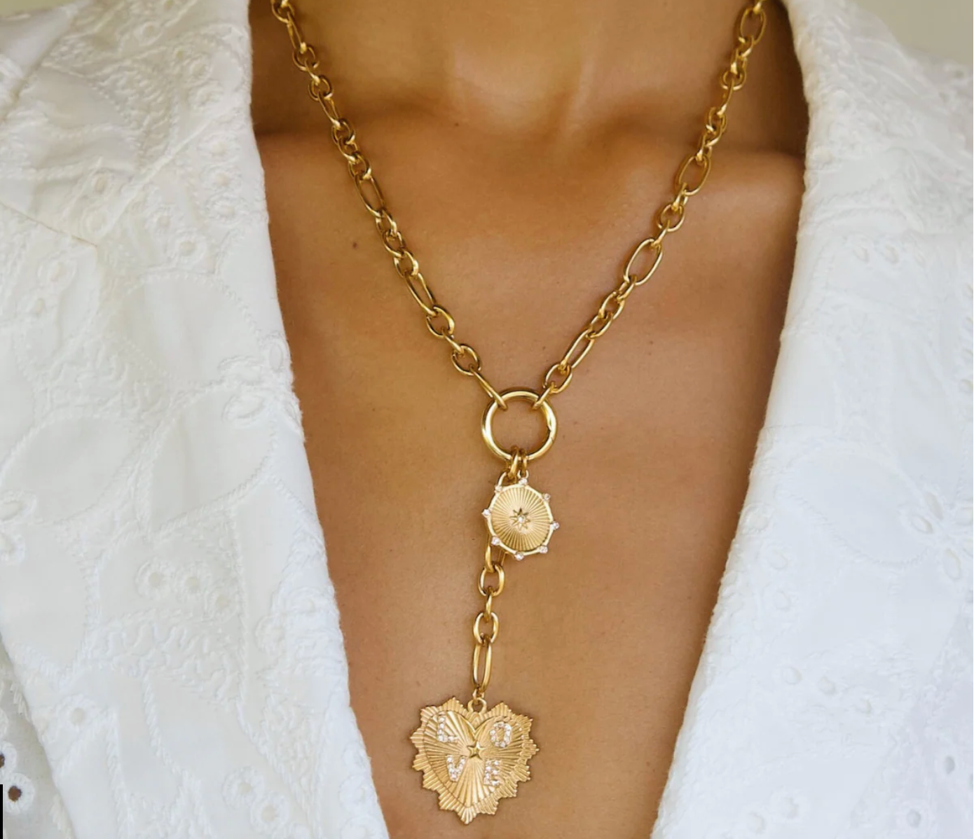 Nikita Toggle Chain Medallion Lariat Necklace - Gold
