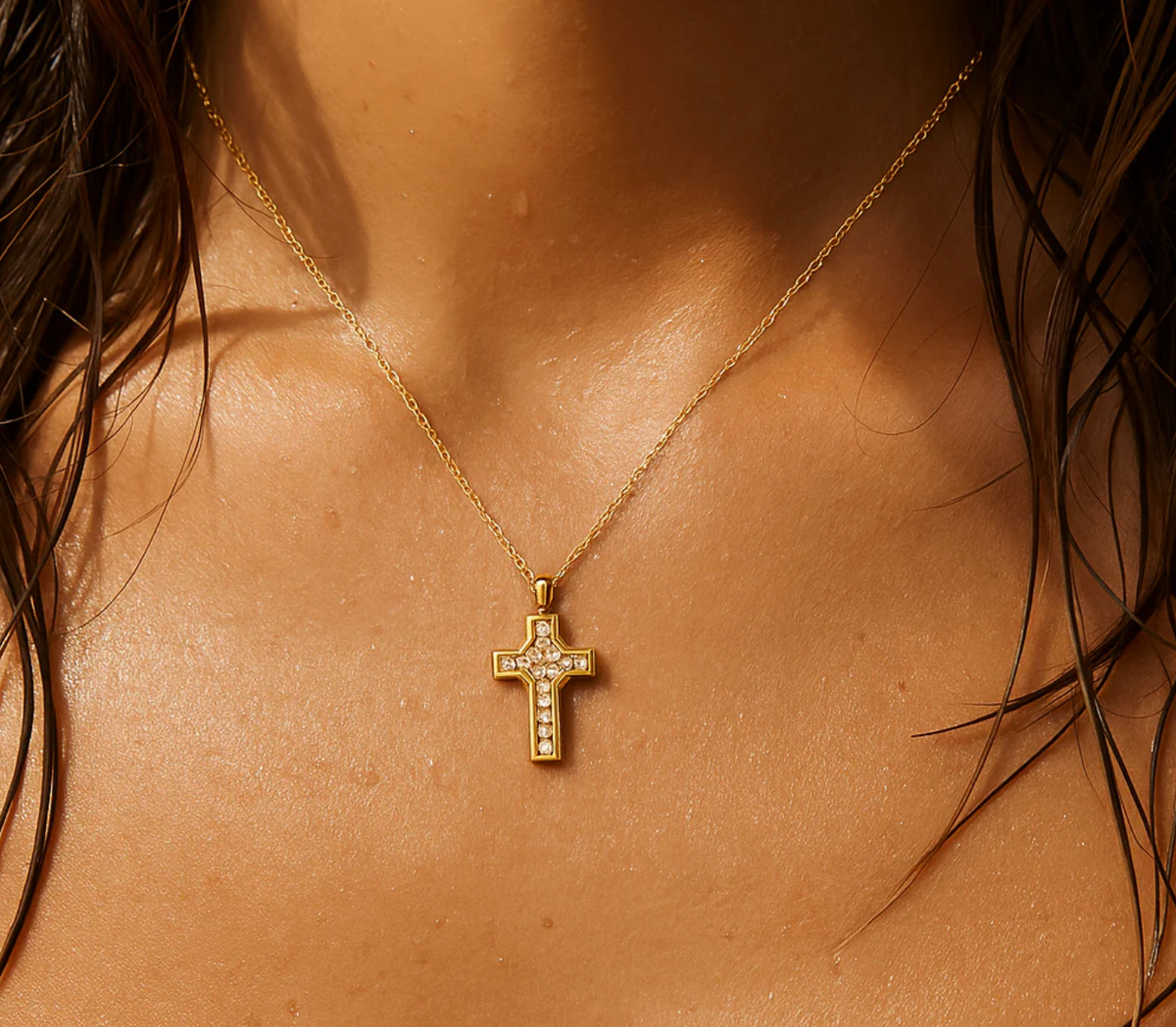 Wyatt Mini Cross Pendant Necklace - Gold