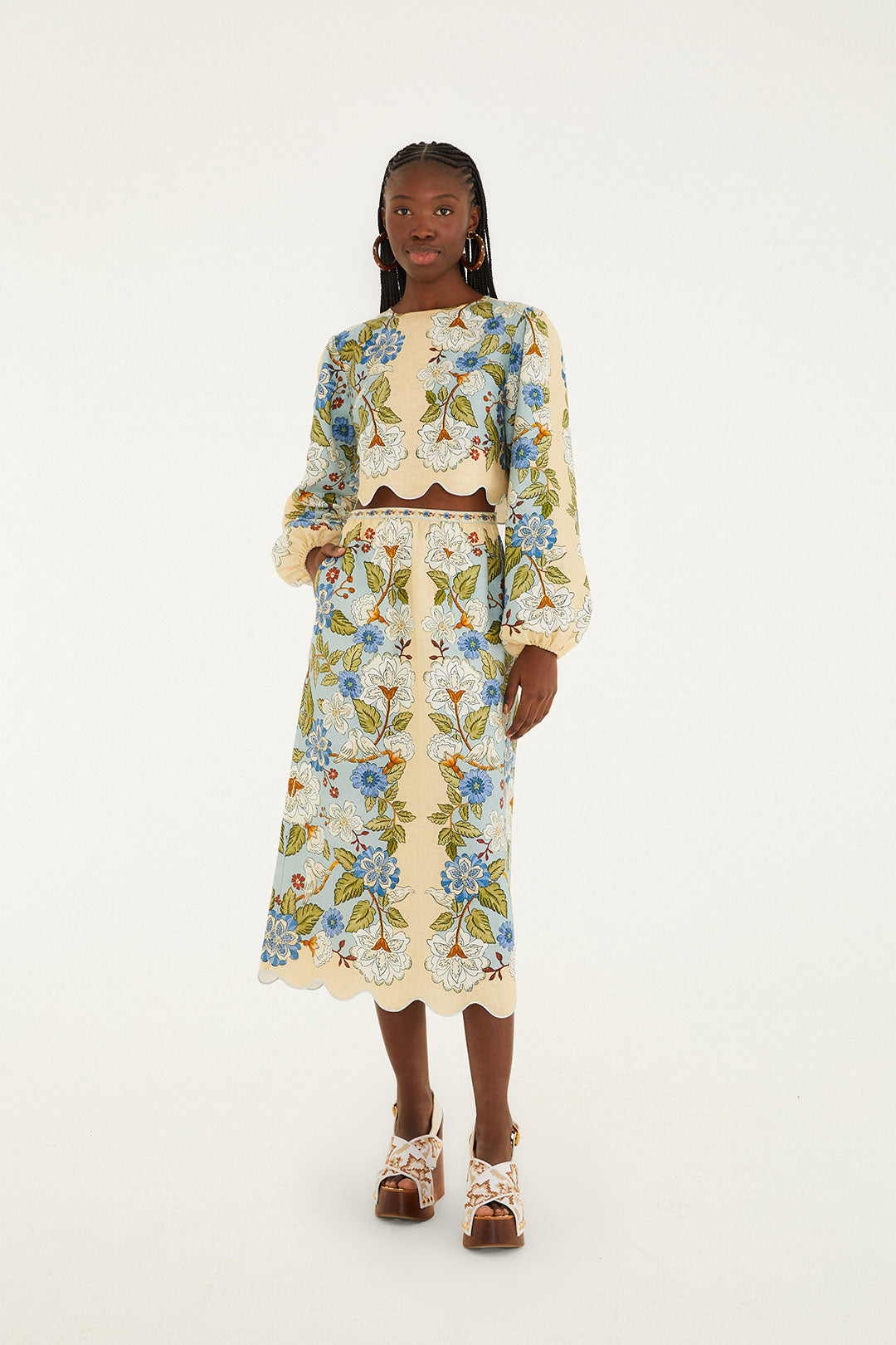 Garden Scarf Blue Long Sleeve Blouse