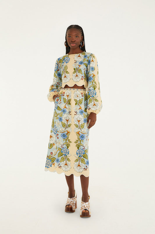 Garden Scarf Blue Long Sleeve Blouse