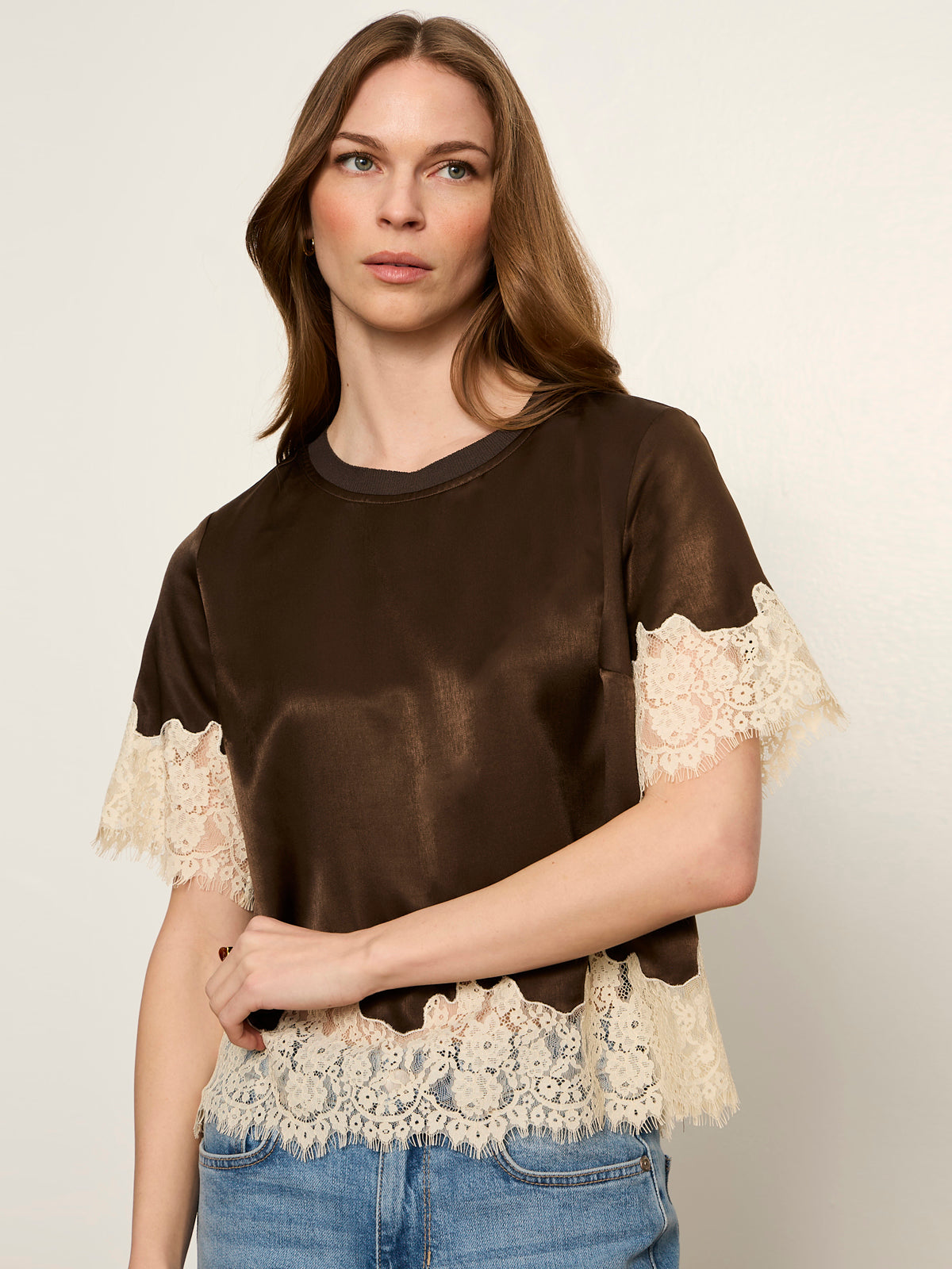 Satin Lace Top - Espresso Martini