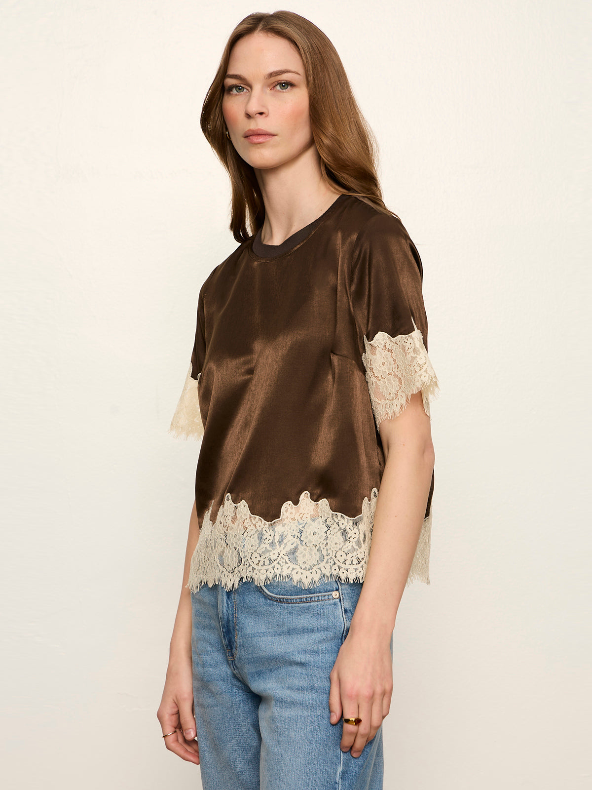 Satin Lace Top - Espresso Martini