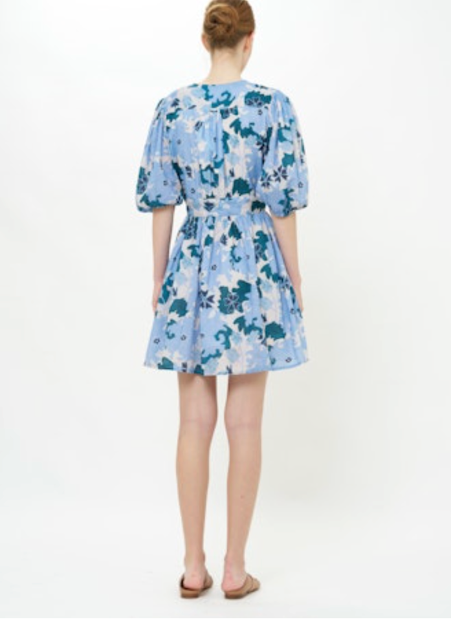 V-Neck Puff Mini Dress