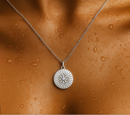 Rue Sunburst Disc Necklace - Silver