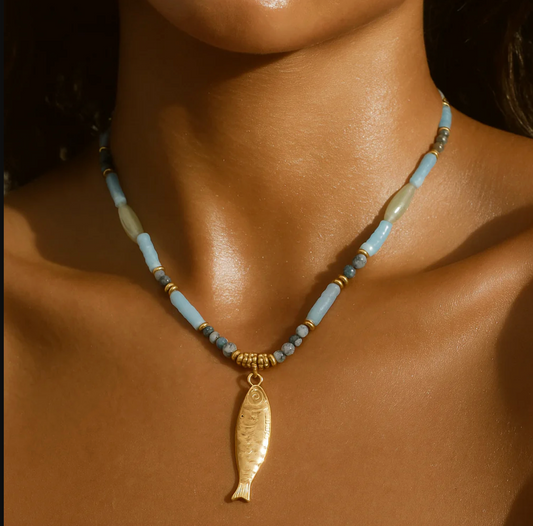 Akira Beaded Fish Necklace - Gold