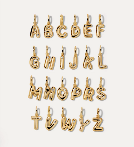 Puffy Initial Necklace Charm - Gold - J