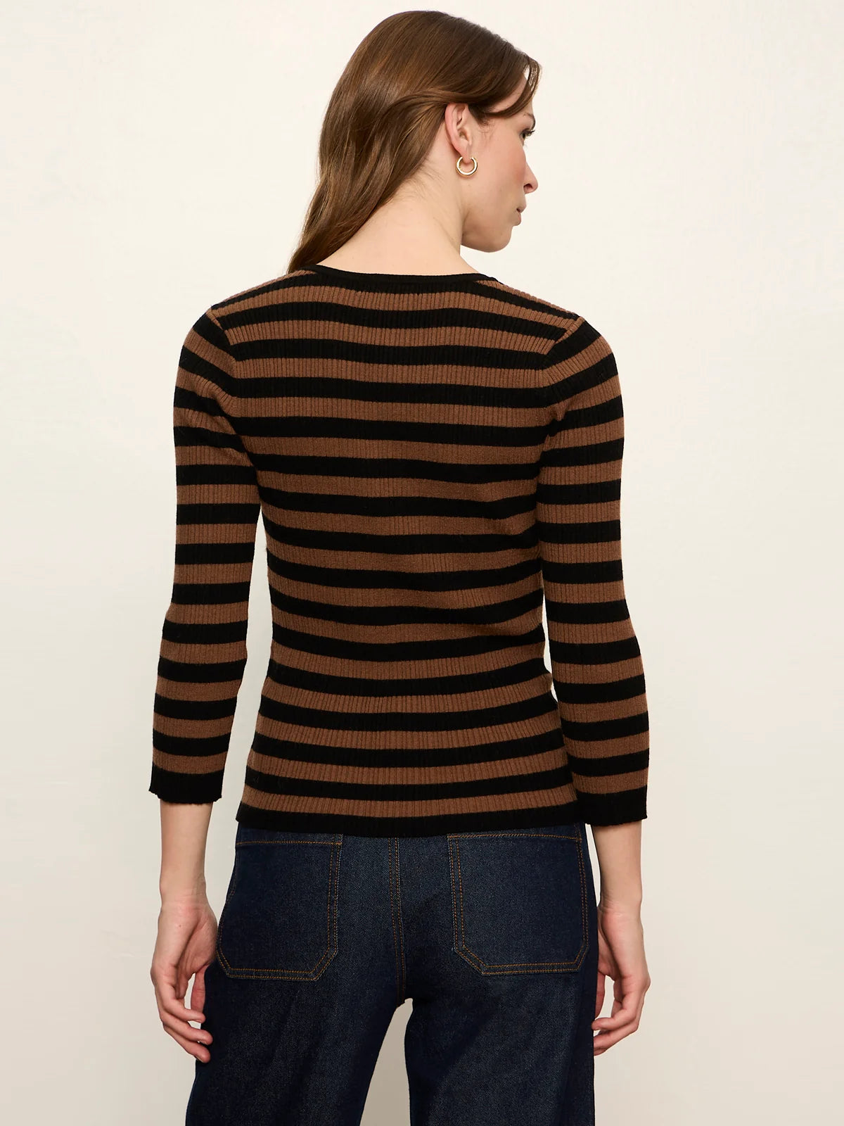 Selena Henley Top - Black/Cocoa Stripe
