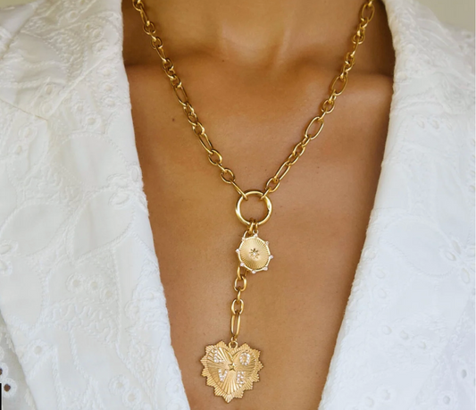 Nikita Toggle Chain Medallion Lariat Necklace - Gold
