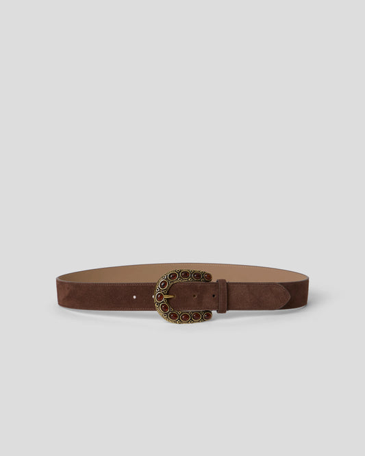 Charles Suede Belt - Chocolate Brass