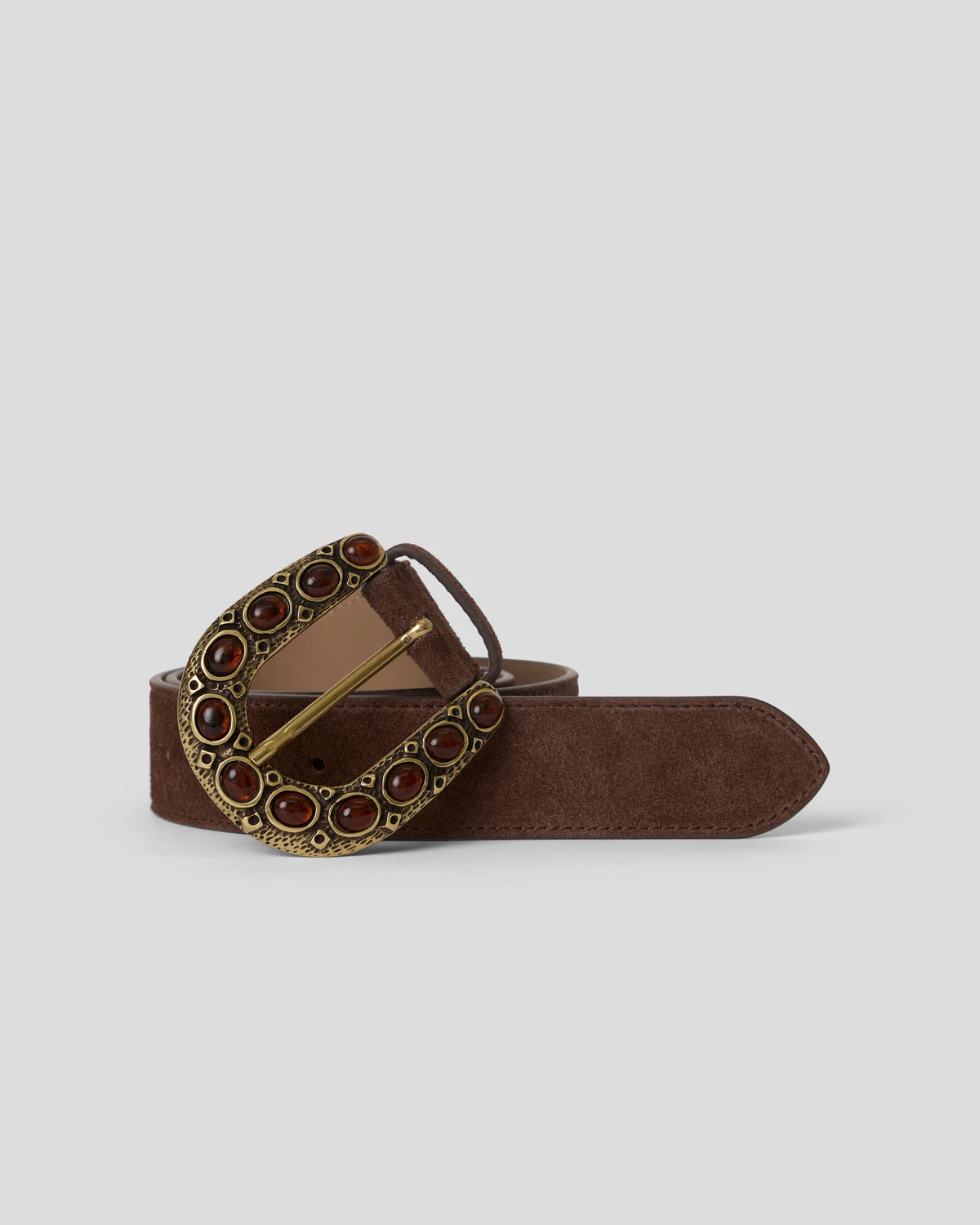 Charles Suede Belt - Chocolate Brass