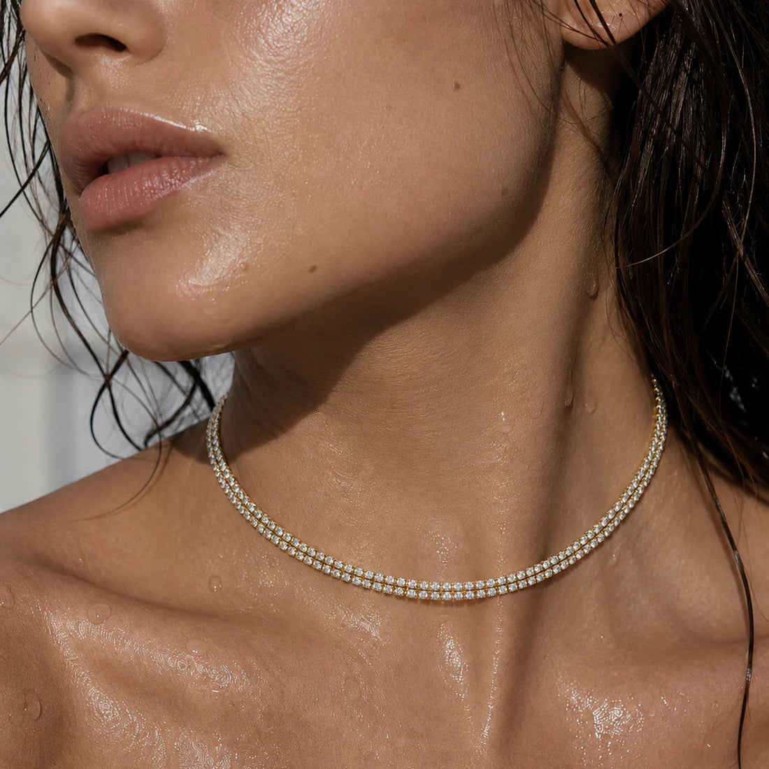 Rosie Double Tennis Choker Necklace- Gold