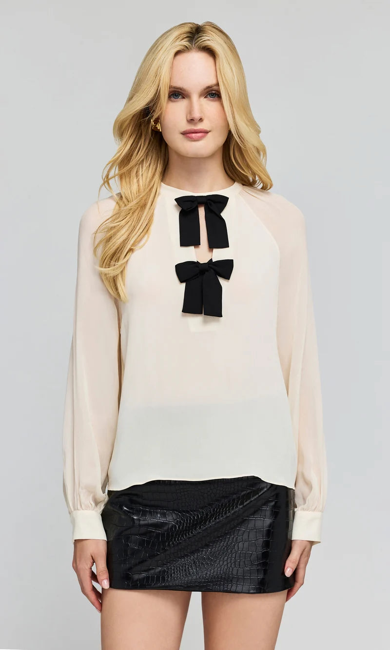 Aurelia Bow Blouse - Creme/Black