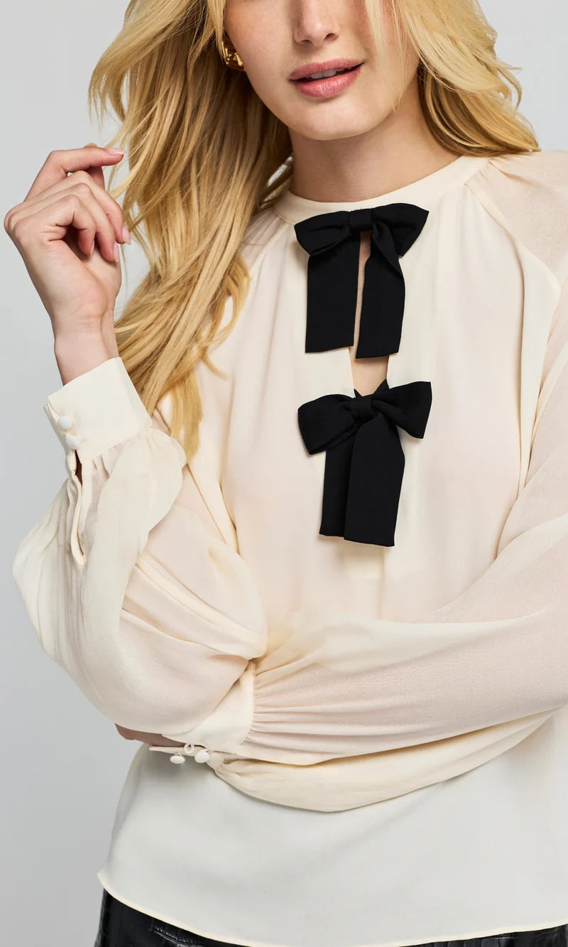 Aurelia Bow Blouse - Creme/Black