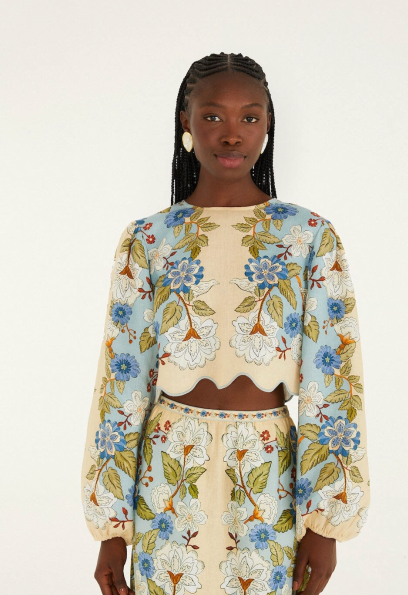 Garden Scarf Blue Long Sleeve Blouse