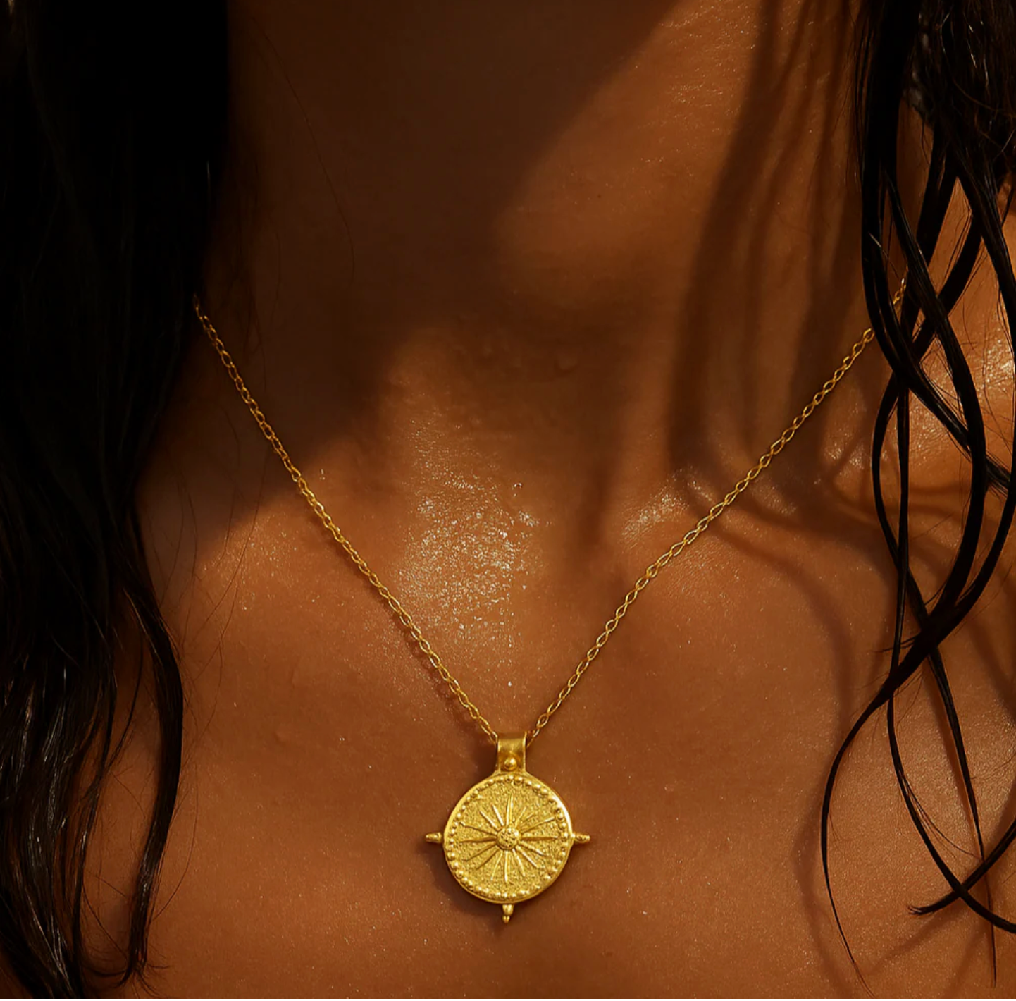 Beckett Sun Disc Pendant Necklace - Gold