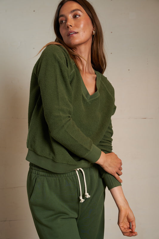 Zuri Reverse Fleece V-Neck Sweatshirt