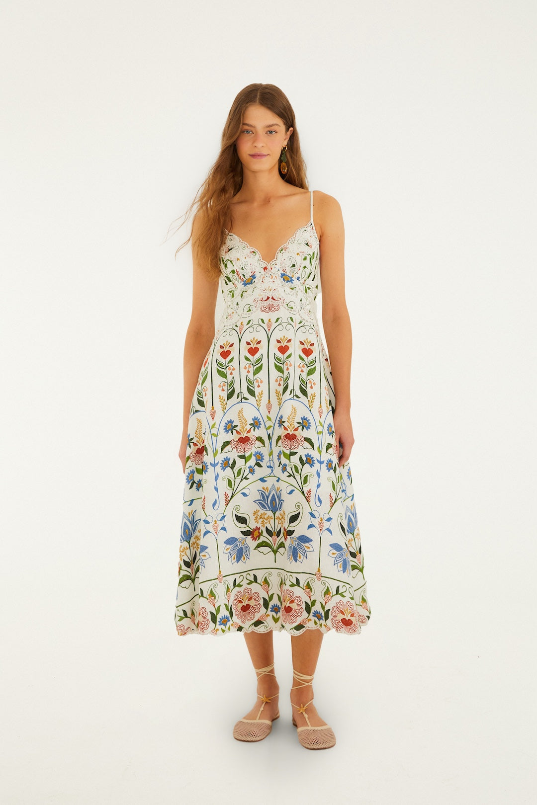 Stitched Garden Off-White Midi Dress