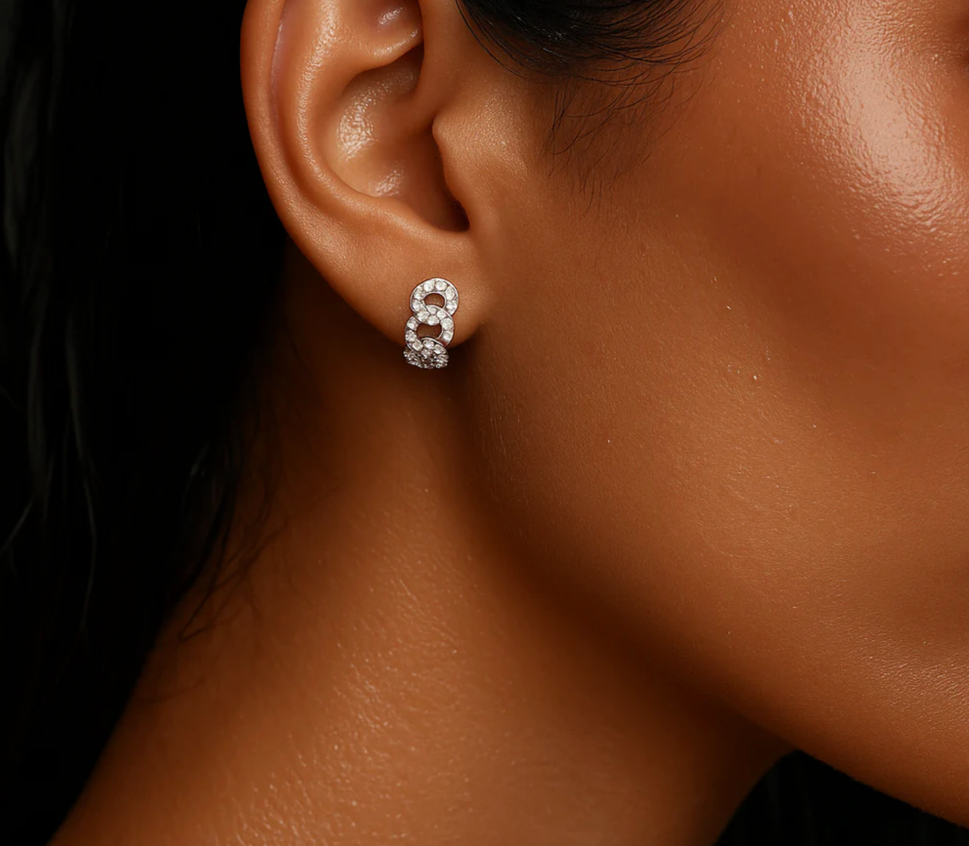 Anika Chain Huggie Hoop Earring - Silver