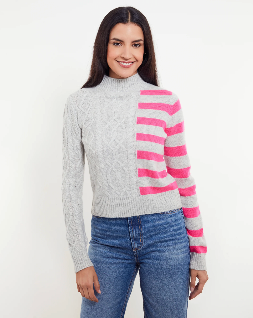 Diana Patchwork Cable Mock Neck