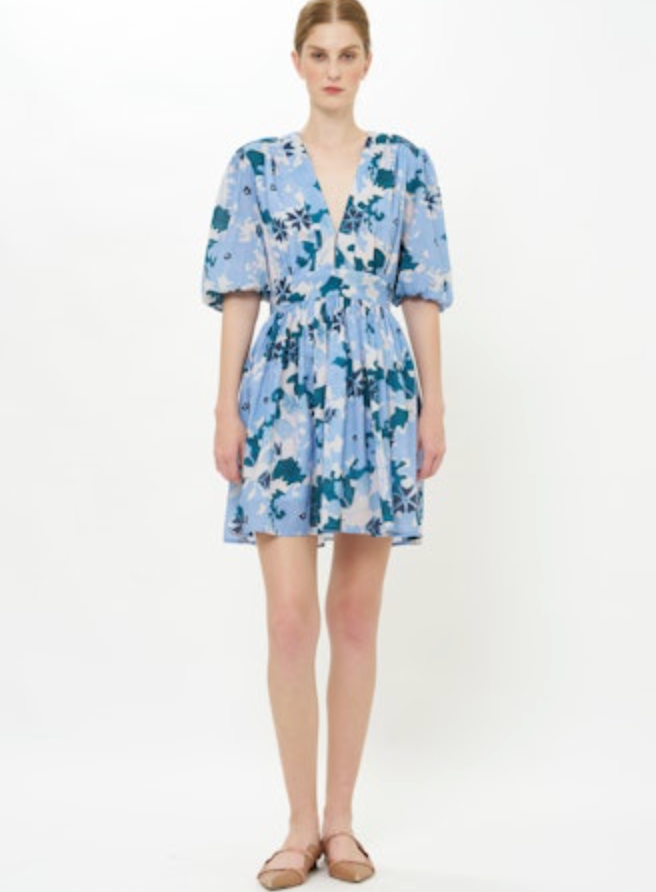 V-Neck Puff Mini Dress