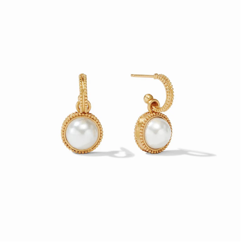 Fleur de Lis Hoop and Charm Earring - Pearl