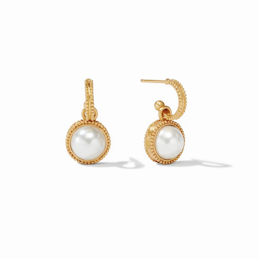 Fleur de Lis Hoop and Charm Earring - Pearl