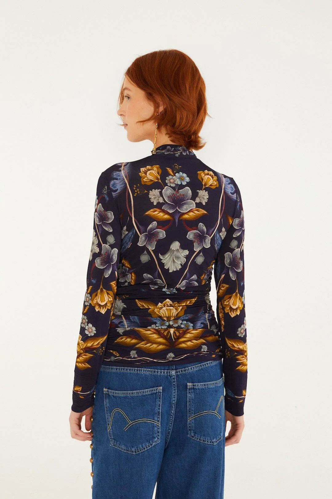Golden Nature Jersey Blouse - Navy