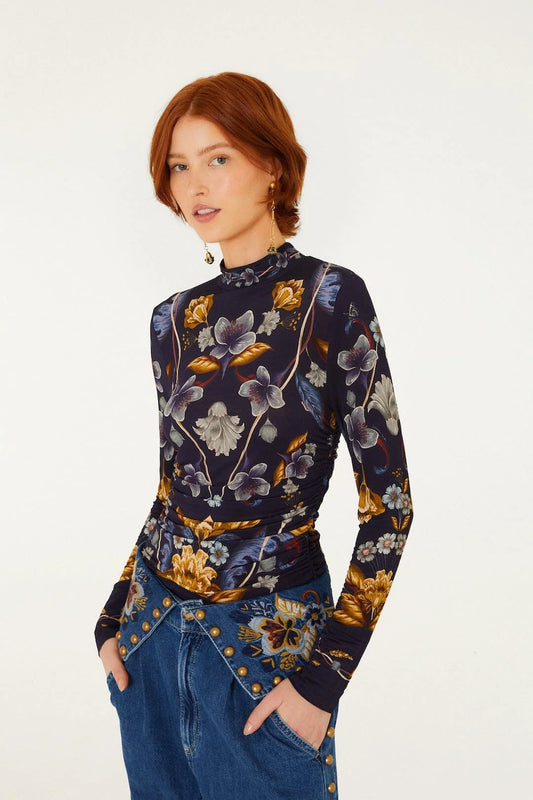 Golden Nature Jersey Blouse - Navy