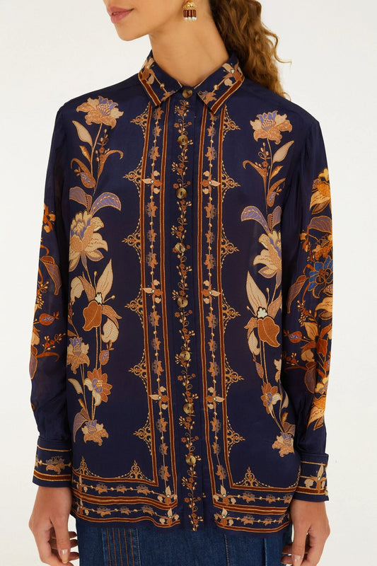 Liz Pajama Shirt - Navy Blue