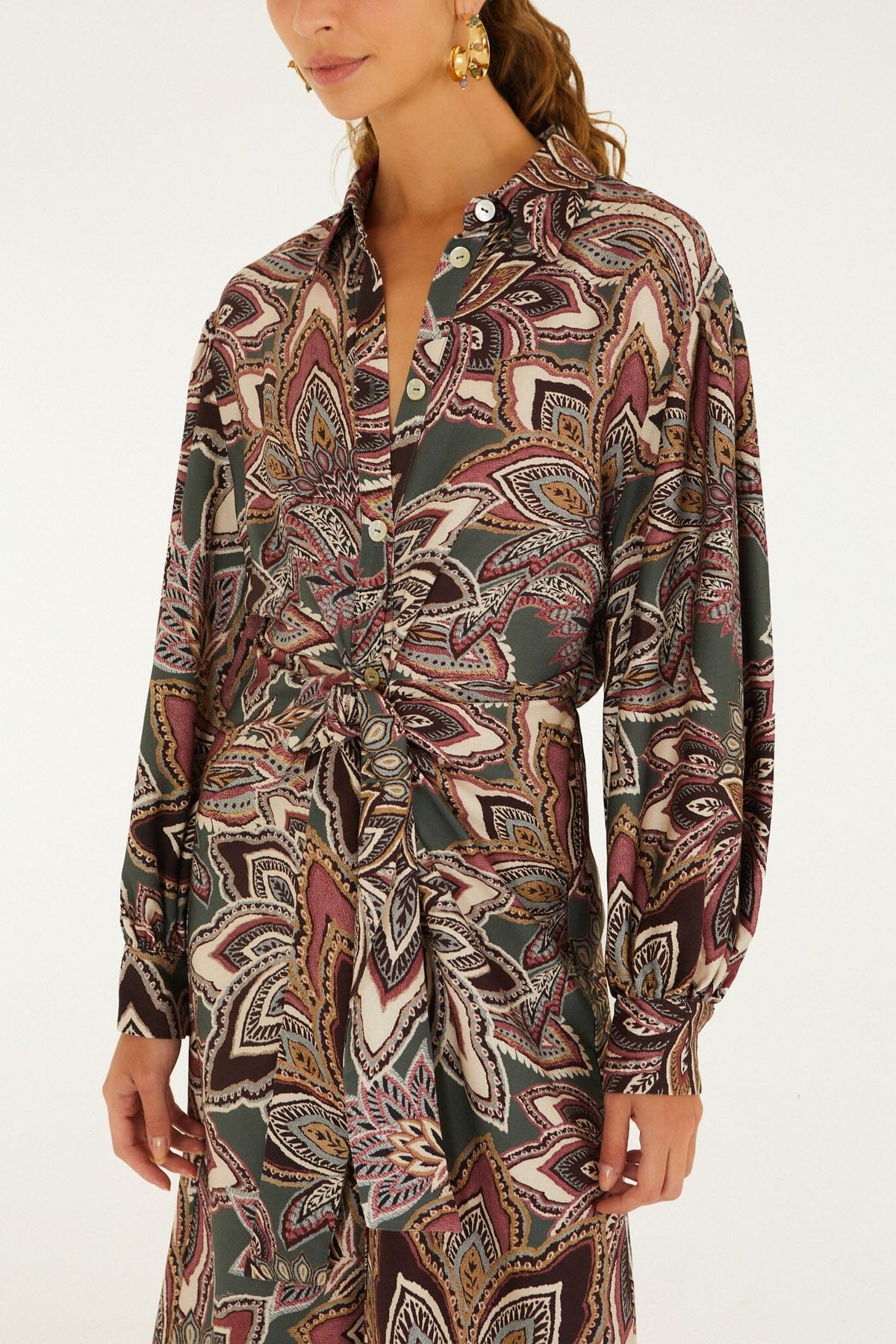 Tapestry Flowers Midi Dress - Dark Green