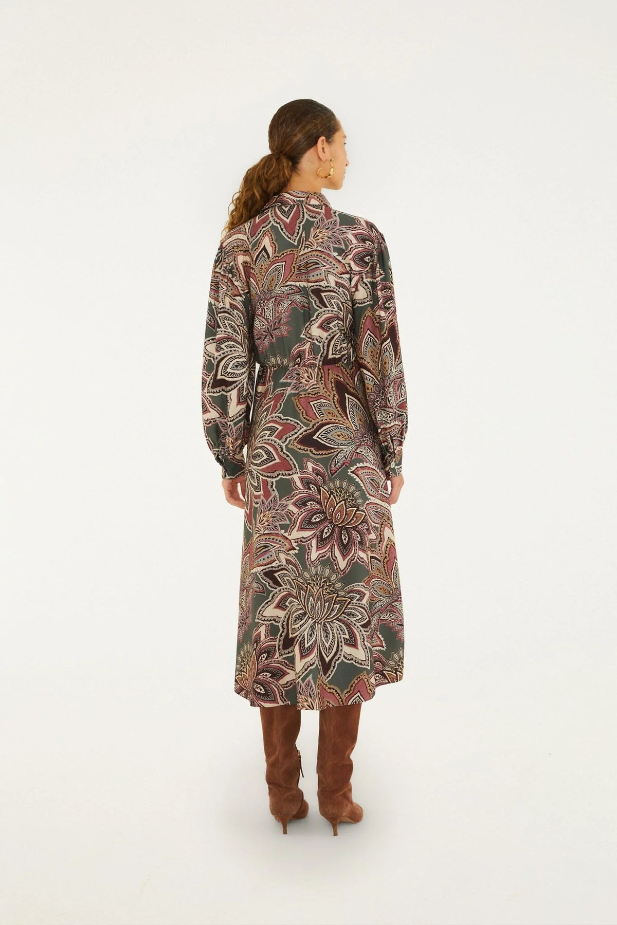 Tapestry Flowers Midi Dress - Dark Green