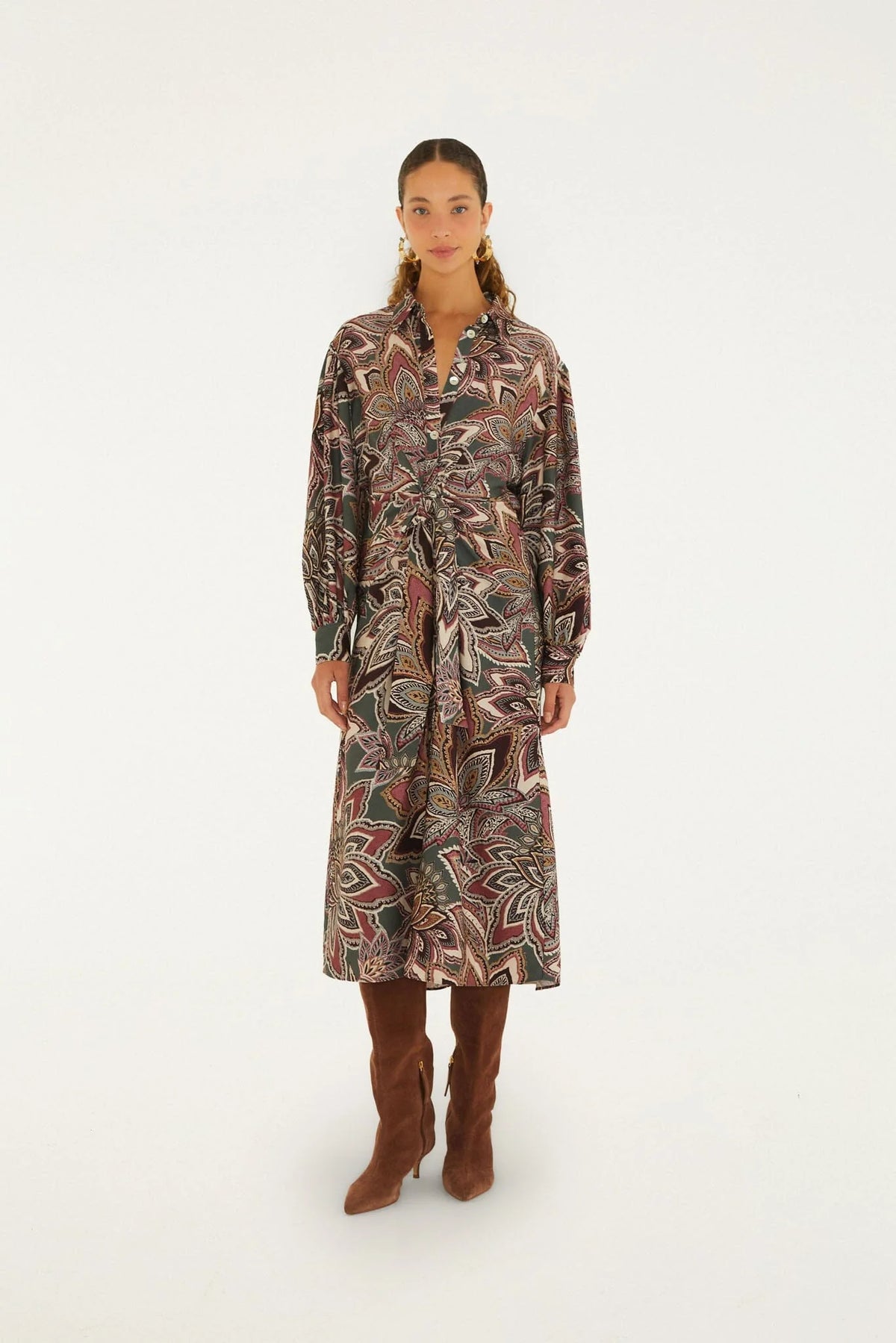 Tapestry Flowers Midi Dress - Dark Green