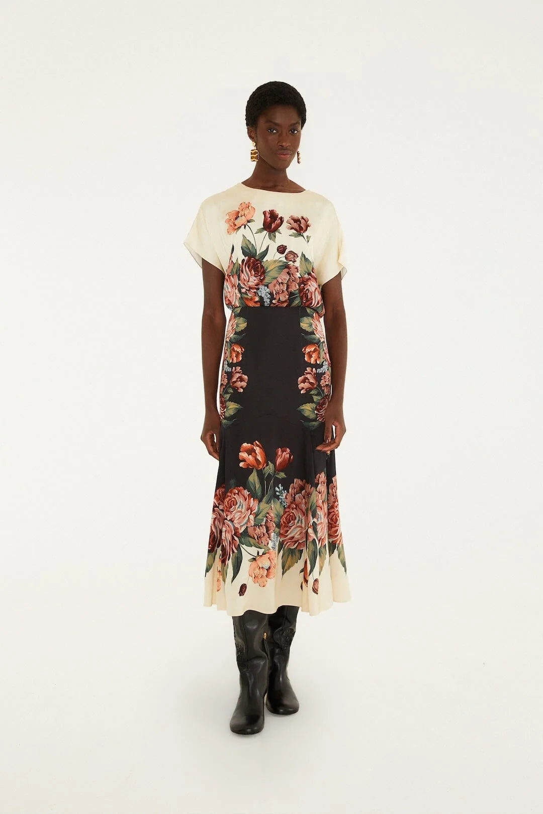 Winter Floral Maxi Dress - Cream