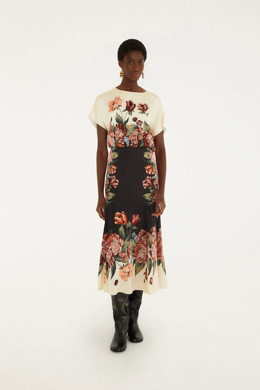 Winter Floral Maxi Dress - Cream