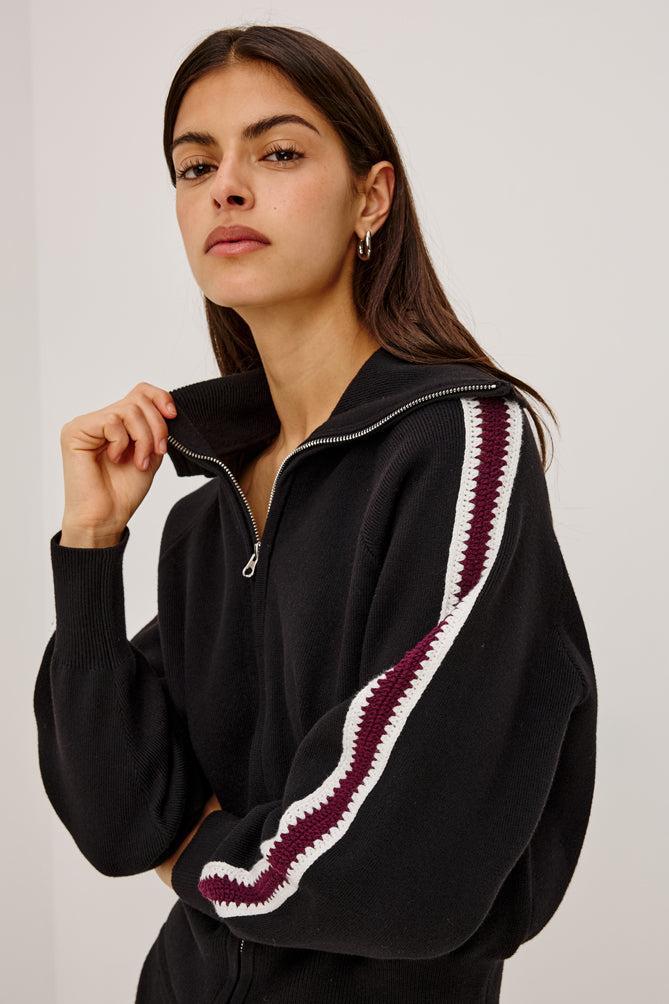 Piper Sweatshirt - Black Merlot Stripe